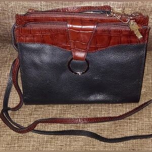 Jack Georges Black and Brown Leather Crossbody Bag